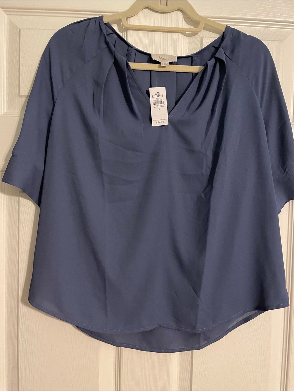 LOFT Navy Blue Pleated V-Neck Short Sleeve Blouse
